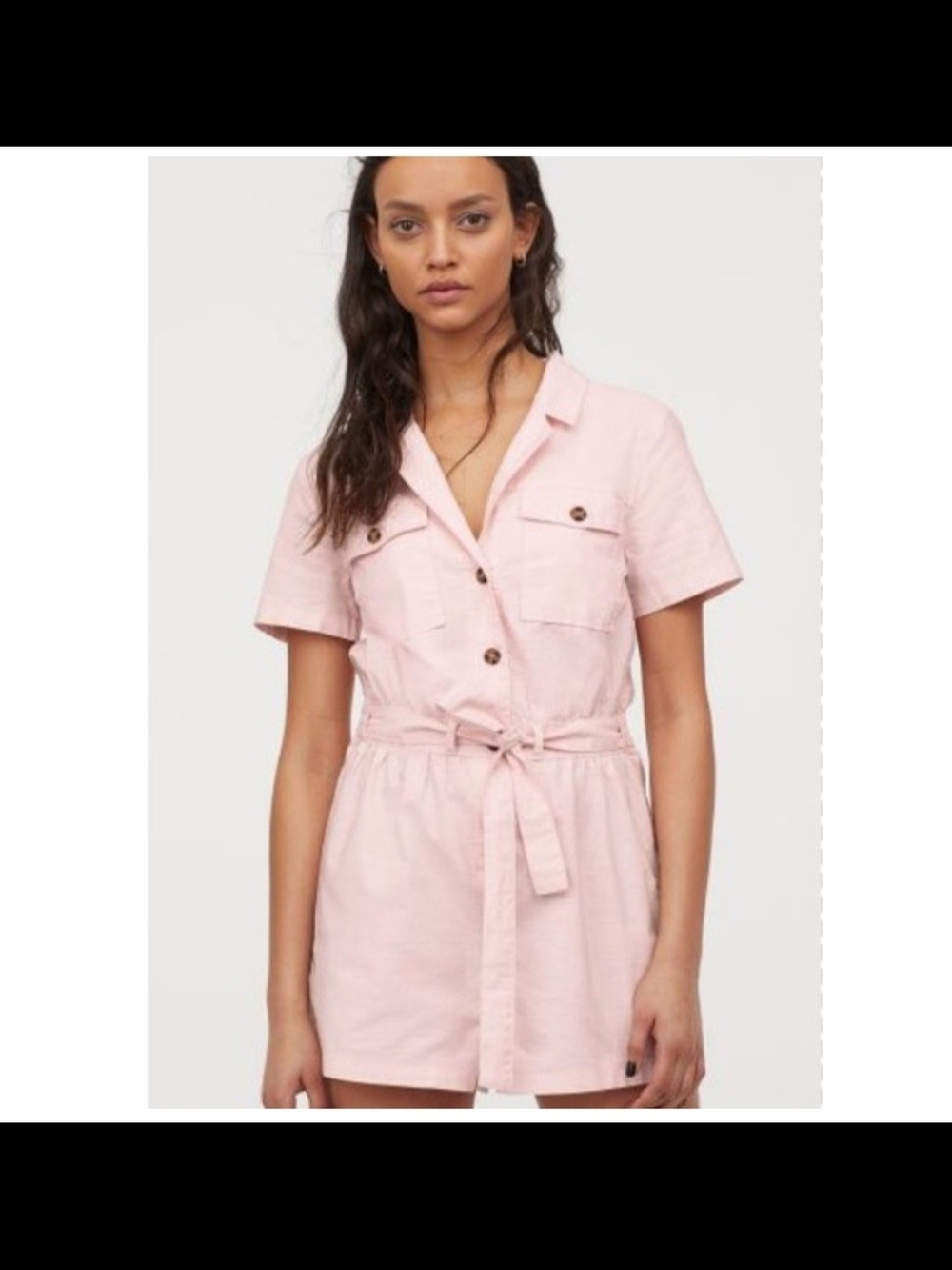 Like New She+Sky Blush Pink Button-Down Utility Romper Sz S Summer Safari Style